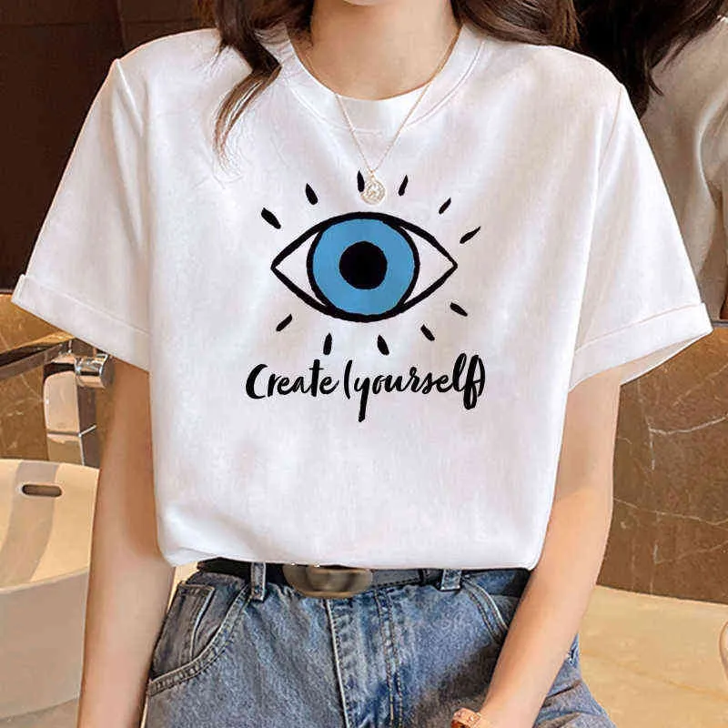 Lustige Evil Eye Gedruckt WomenT-shirt Harajuku Sommer Frauen T Shirts Kawaii Streetwear Übergroßen T-Shirt Weibliche Tops T Kleidung G220507