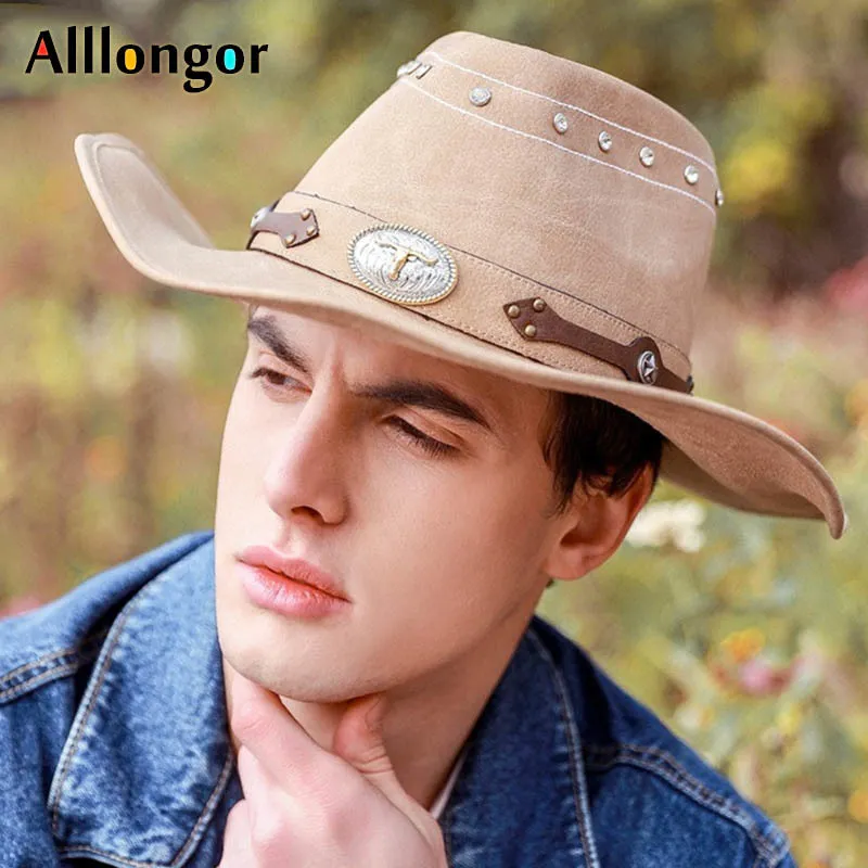 Classiques de haute qualité cristal rétro cuir Cappello Cowboy Chapeau hommes femmes Sunhat Homme Chapeau Western Vintage casquette 220813gx4994351