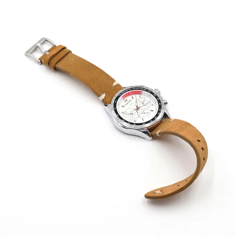 Suede lederen horlogebandje band 18mm 20mm 22mm 24mm bruin koffie horlogeband handgemaakte stiksels vervanging polsbandje 220627
