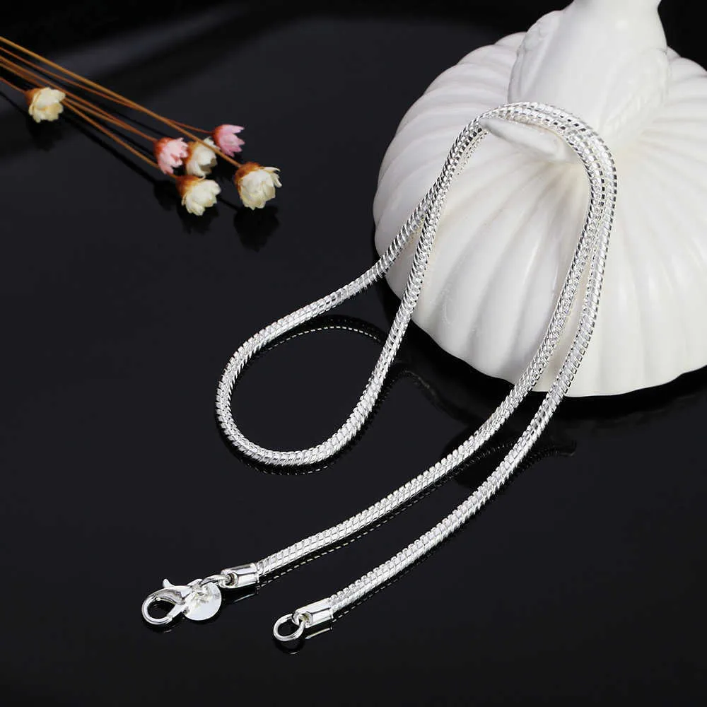 Srebrny 40-75 cm 925 1 mm/2 mm/3 mm Naszyjnik łańcucha stałego dla mężczyzn dla kobiet mody biżuterii W Pendant7529034