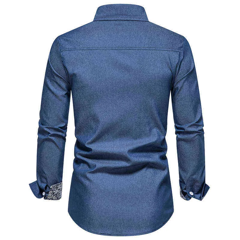 Moda Kowbojowa koszulka dżinsowa mężczyźni 2022 Marka Slim Fit Długie rękawe sukienki Męki Koszule robocze biuro Business Casual Chemise Homme XXL L220704