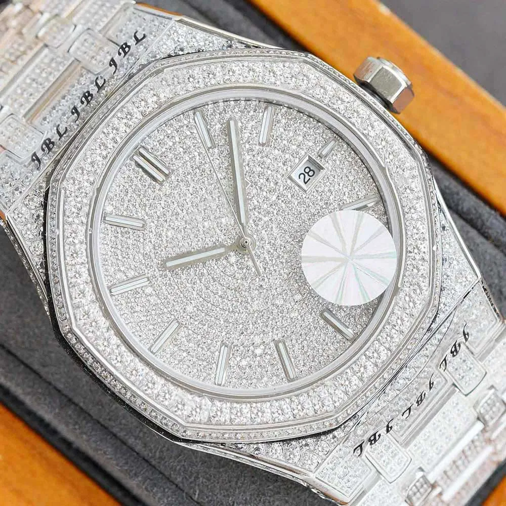 Feito à mão cheio de diamantes relógio masculino relógios mecânicos automáticos 40mm com aço cravejado de diamantes 904l safira senhoras negócios wr273b