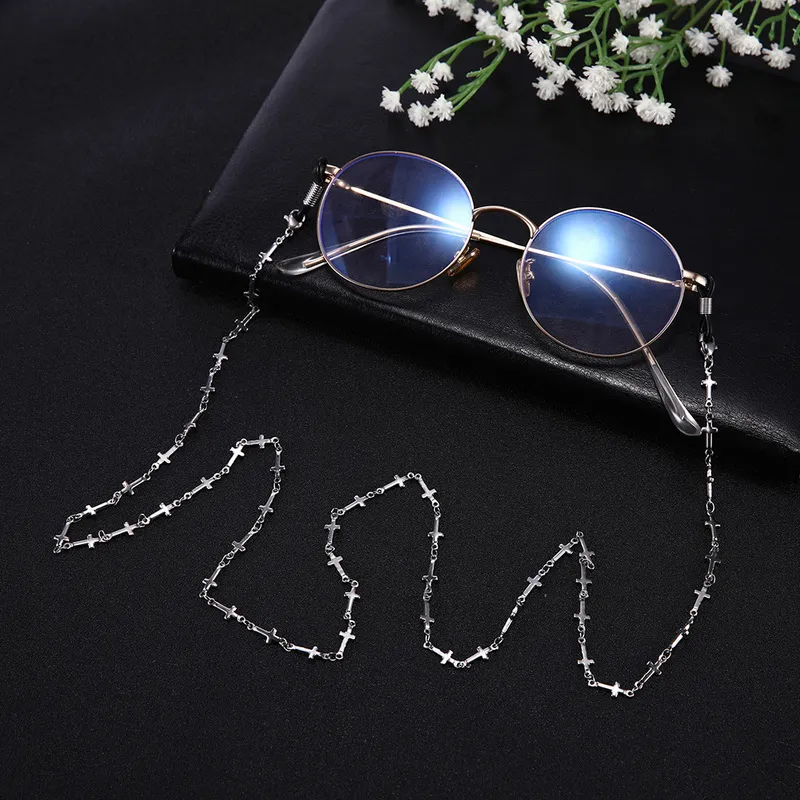 Edelstahl Kreuz Sonnenbrille Kette Lesebrille Riemen Gothic Brillen Kordel Brillen Hals Seil Geschenk für Frauen Männer 220615