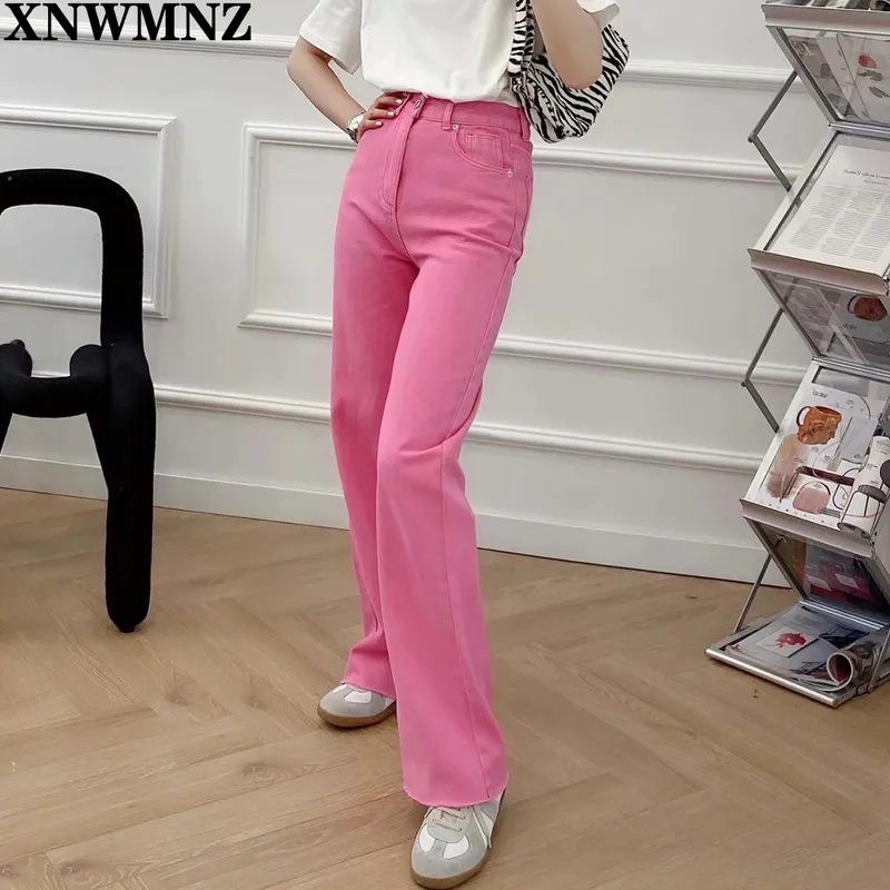 xnwmnz 패션 여성 여름 녹색 데님 청바지 바지 바지 높은 허리 레이디 와이드 레그 pantalon 고품질 220330