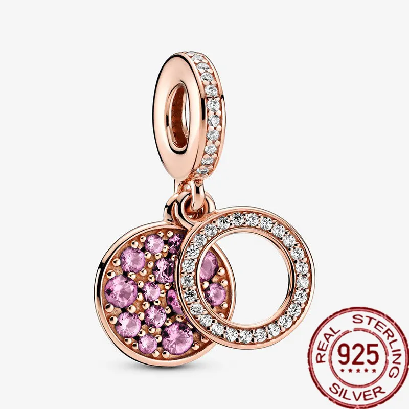 925 Silver Charm Beads Dangle Zirconia Sparkling Rose Gold Bead Fit Pandora Charms Bracelet DIY Jewelry Accessories