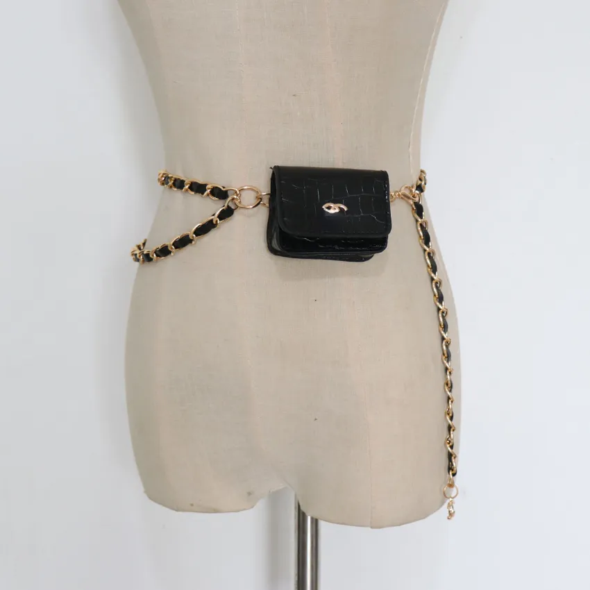 Moda mini borse firmate catena in vita intrecciata decorativa staccabile marsupio jeans cintura con logo