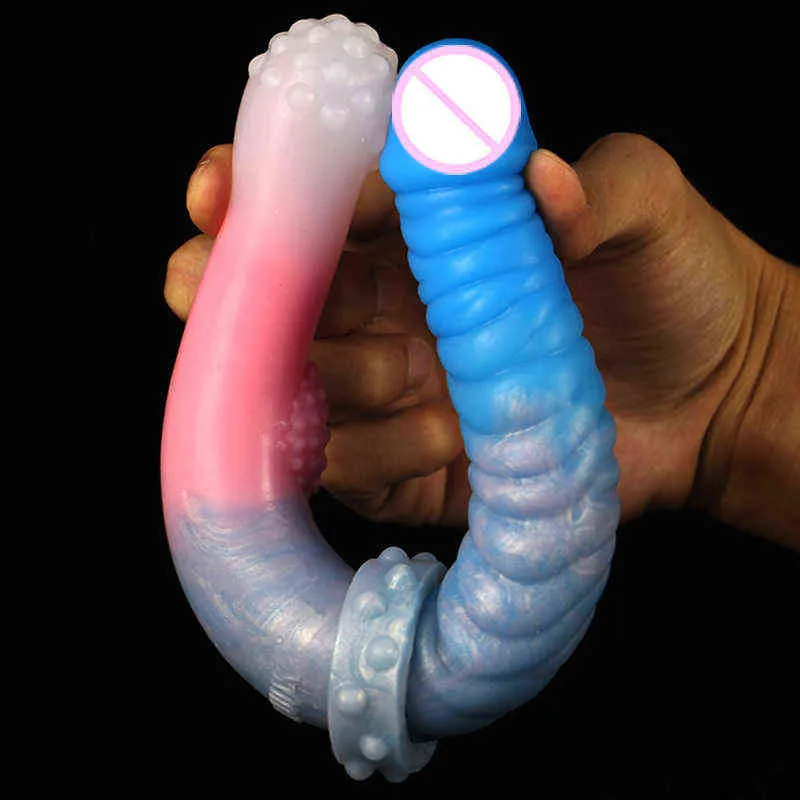 Nxy Godes Nouveau Pénis À Double Tête En Silicone Femelle Bâton De Massage Doux Masturbation Passionné Spécial En Forme De Plug Anal Manuel 0316