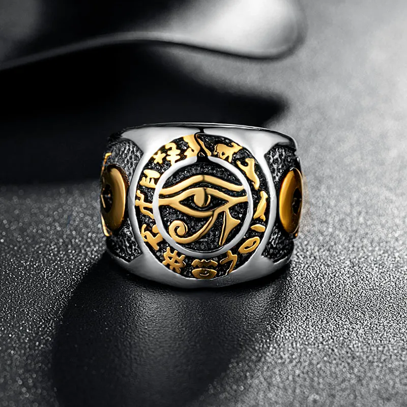 Mannen Egyptisch oog van Horus Ring roestvrij staal Cross Life Ankh tekstsymbool Ringen Vintage sieraden voor man US Maat 7 14 220803