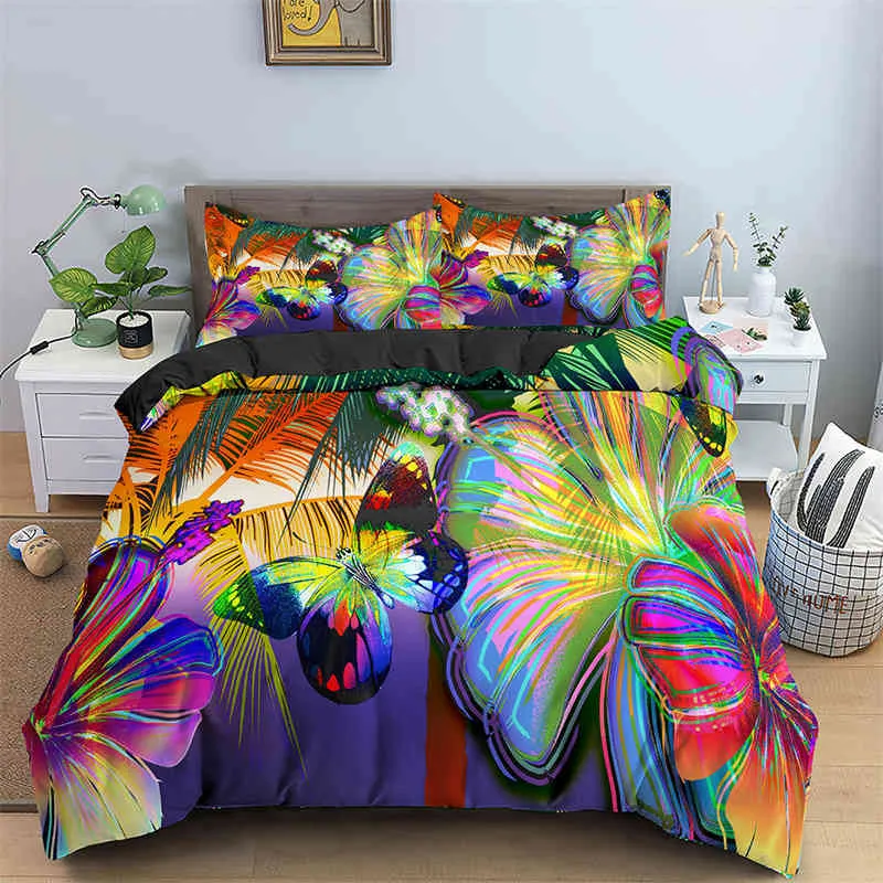 柔らかいカラフルな蝶の寝具セットマイクロファイバードラゴンフライプリント羽毛布団カバー枕カバーのある10代の女の子の女の子ベッドルームの装飾