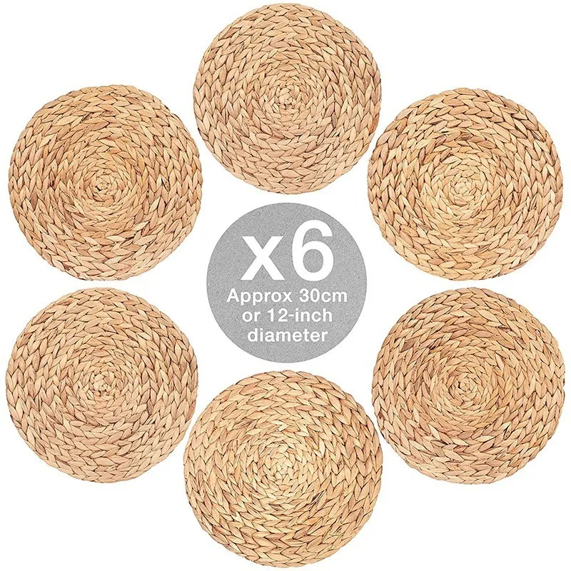 kitchen accessories Round Water Hyacinth Placemat Quality Woven Wicker Table Place Mats 25cm 6 Pack 220627