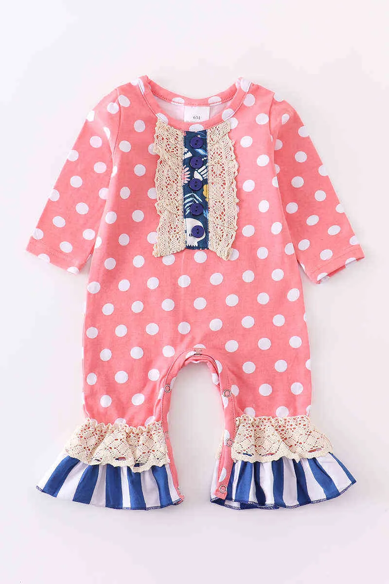 Girlymax outono/inverno bebê meninas listrado pontos macacão calças da criança babados de algodão conjunto boutique roupas da irmã crianças