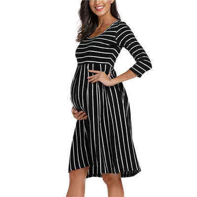 Ruffles Maternity Dress Pregnant Clothes Striped Flare Sleeve High waist Mermaid Baby Shower Pregnancy Dresses Womens Clothing G220309