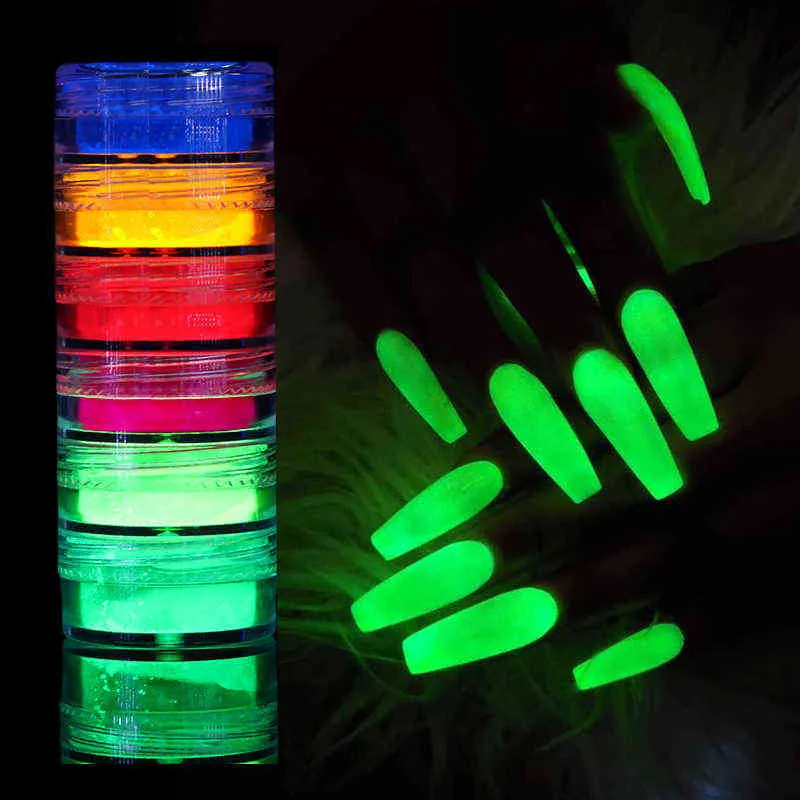 NXY Tırnak Jel 6 Kutuları Set Neon Fosfor Glitter Toz Aydınlık Pigment Floresan Krom Toz Karanlık Dekorasyonda Glow 0328