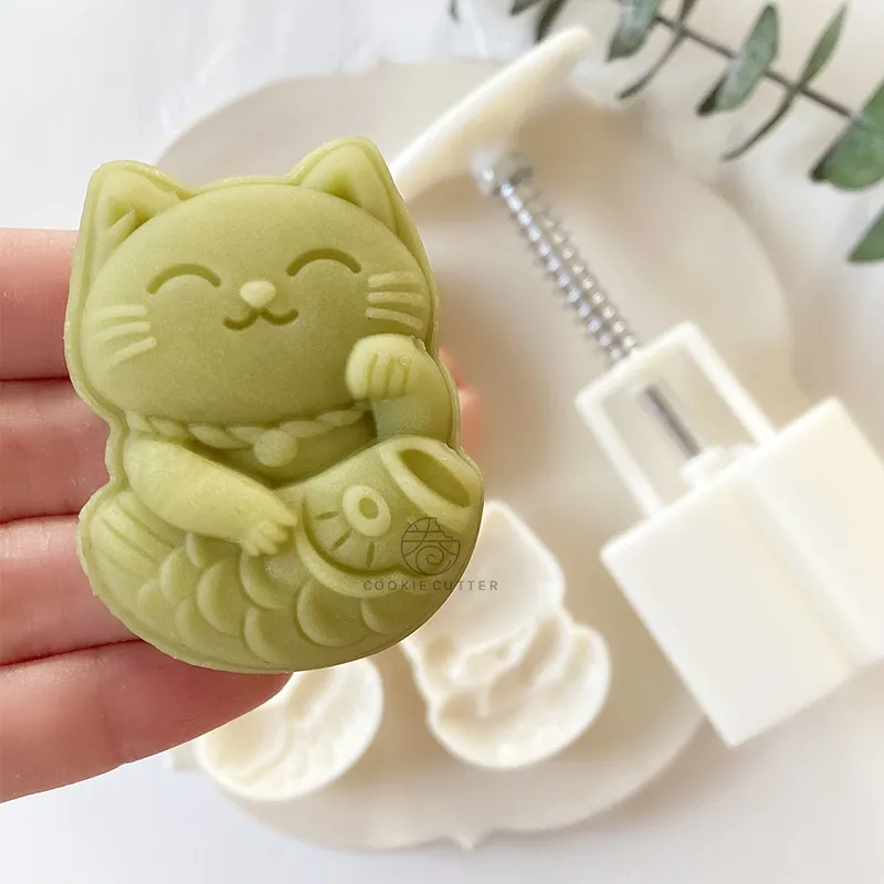 2 pezzi Set Year Mooncake Molde MOONCAKE Lucky Cat Mung Bean Fagiolo Pastry Pinanta Calma degli utensili Casa Accessori cucina fai -da -te 220601