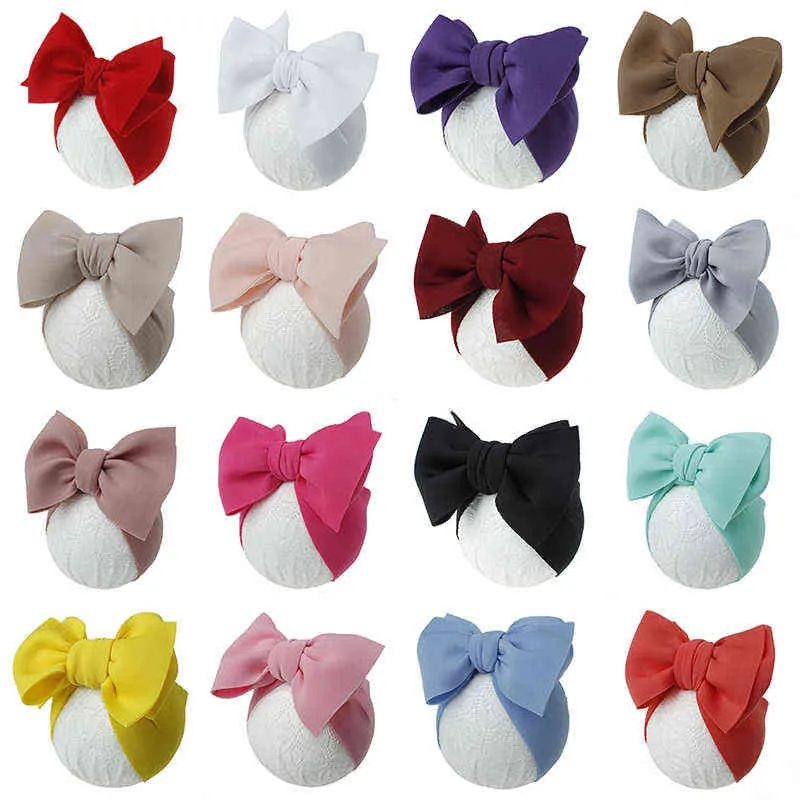 Hot Large Double Layer Hair Bow Headband Baby Girls 2020 New Elastic Kids Pure Color Turban Head Wrap Hair Accessories Wholesale AA220323