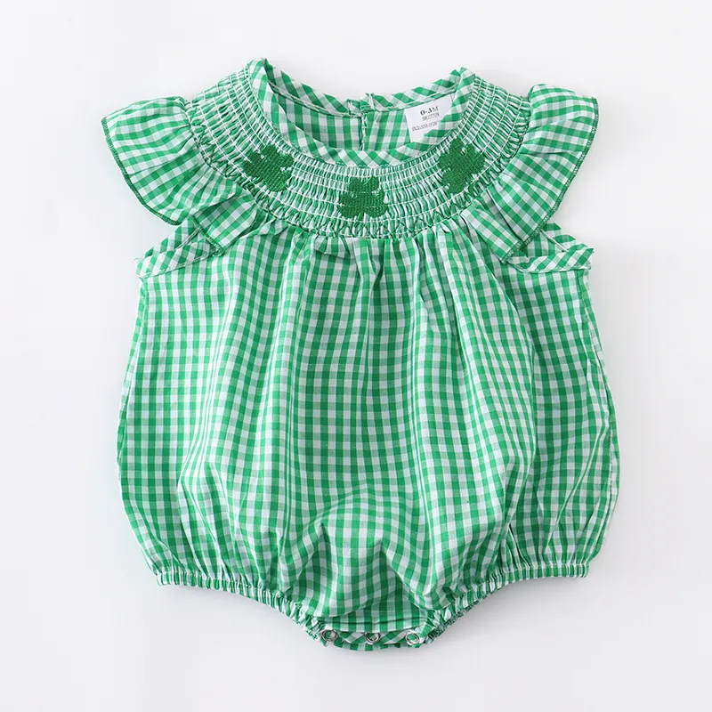 Girlymax St Patricks Day Irmão Clover Plaid Baby Girls Dress Boys Shorts Conjunto Top Ruffles Rodper Smocked Tecida Crianças Crianças 220531