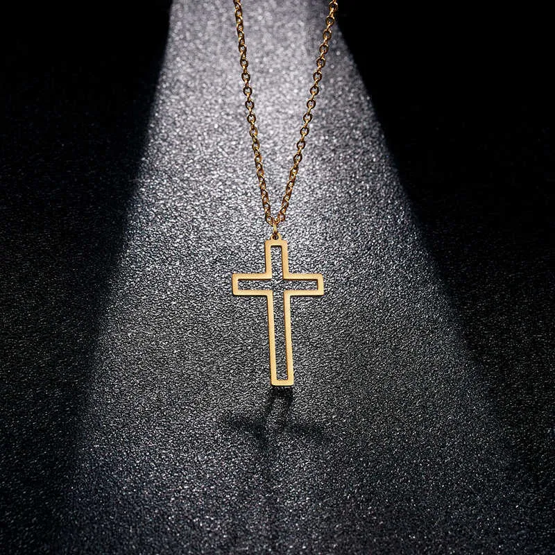 Stål halsband ihåliga kvinnor rostfria män choker chain cross lightning pendant guld färg party par smycken gåvor