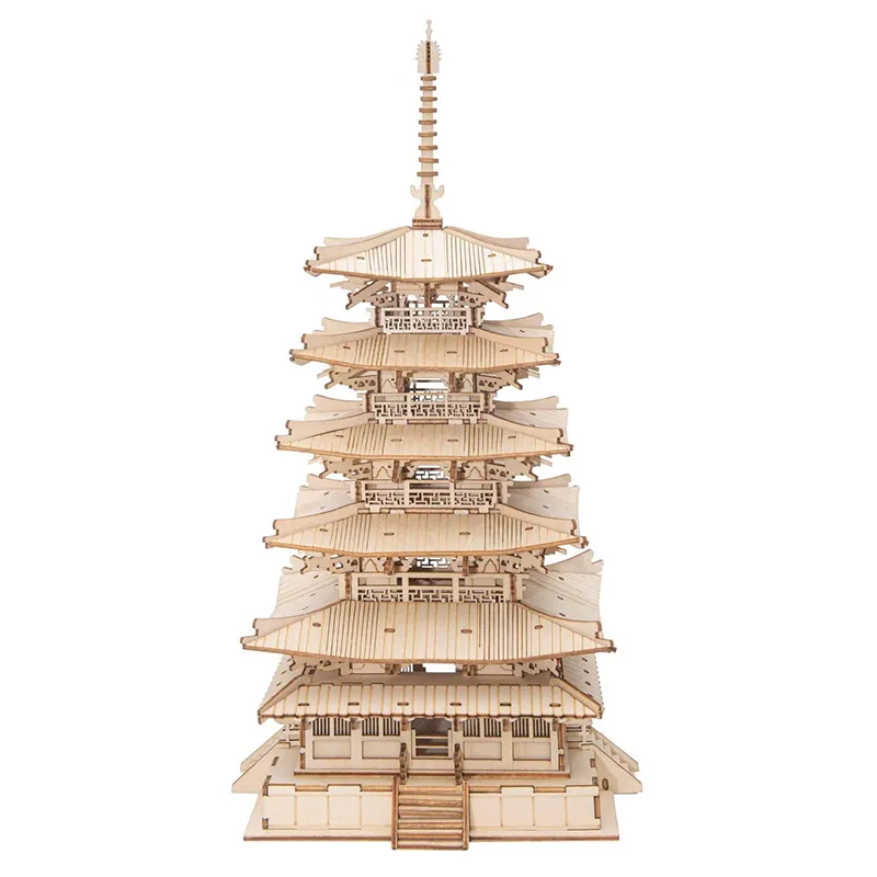 Robotym ​​Five Piętrowane Pagoda 3D Wooden Puzzle Puzzle dla dzieci Prezent urodzinowy TGN02 220715