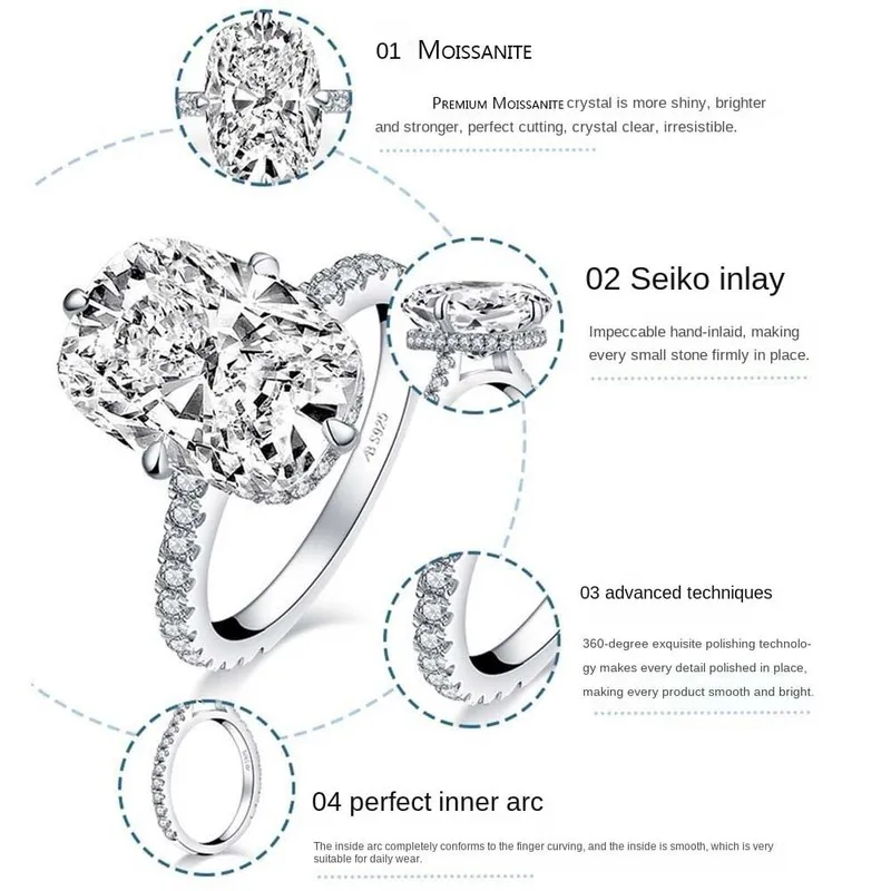 Anelli di fidanzamento in argento sterling S925 Anello da 6 ct con diamante a forma di uovo Anello nuziale coppia Gioielli di lusso Grande 2204025534576
