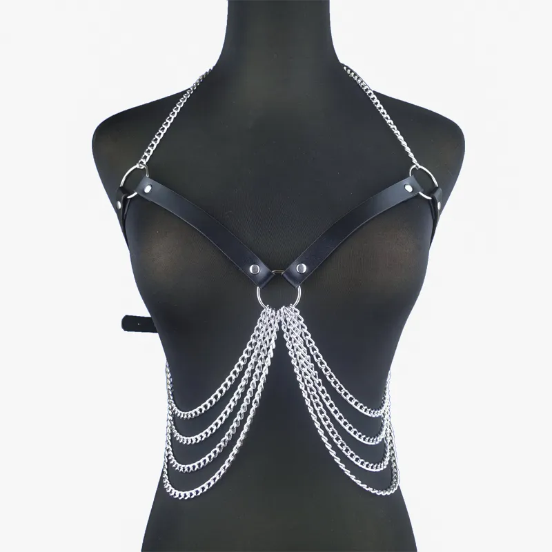 Sexyy Leder Körper Kette Harness Erotische Dessous Für Frauen Bh Top Brust Taille Gürtel Punk Mode Metall Mädchen sexy Spielzeug zubehör