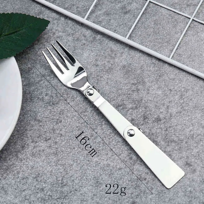 Multifonction plié fourchette cuillère couteau en acier inoxydable cuillère à salade en plein air camping pique-nique voyage portable sac à dos vaisselle Y220530