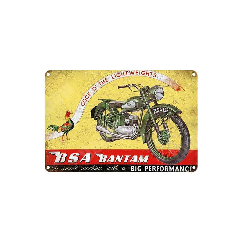 BSA Plaque Motorfietsen Vintage metalen blikjes Home Bar Pub Garage Decoratieve platen Norton Scout Wall Stickers Art Poste