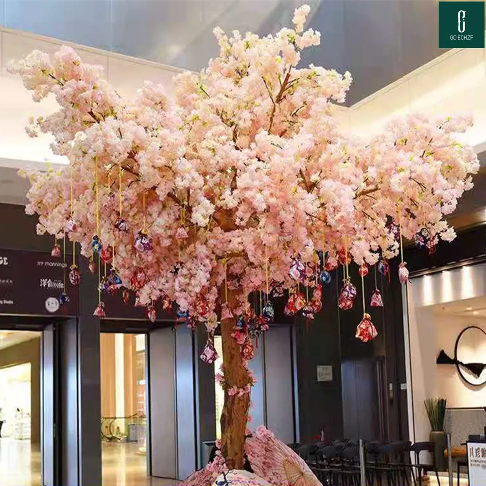 Hög densitet 3 4 5 gaffel Fake Cherry Blossom Branch Begonia Flower Tree Stam For Event Wedding Tree Decoration Artificial Decorativ163K