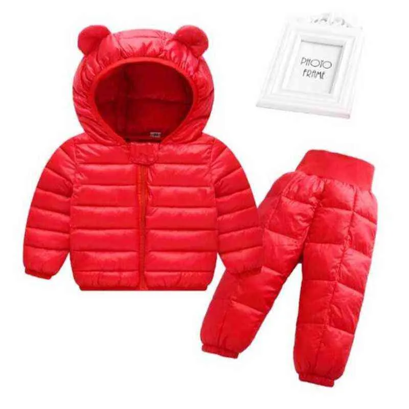 Houd warme babyjongens meisjes kleding sets winter kap aan jassen broek waterdichte dikke tracksuts kinderkleding 0-5 jaar J220718