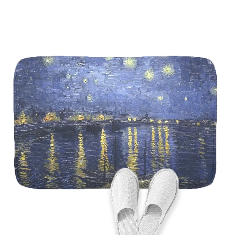 Van gogh oljemålning dörrmatta kök toalett badrum matta retro konst solrosor starry natt hall entré anti-slip rug 220401