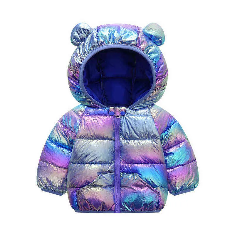 Giacca invernale da bambina Fashion New Colorful Glossy Hooded Warm Down Jackets Jacket 0-5 Year Old Bebe Abbigliamento bambini di alta qualità J220718