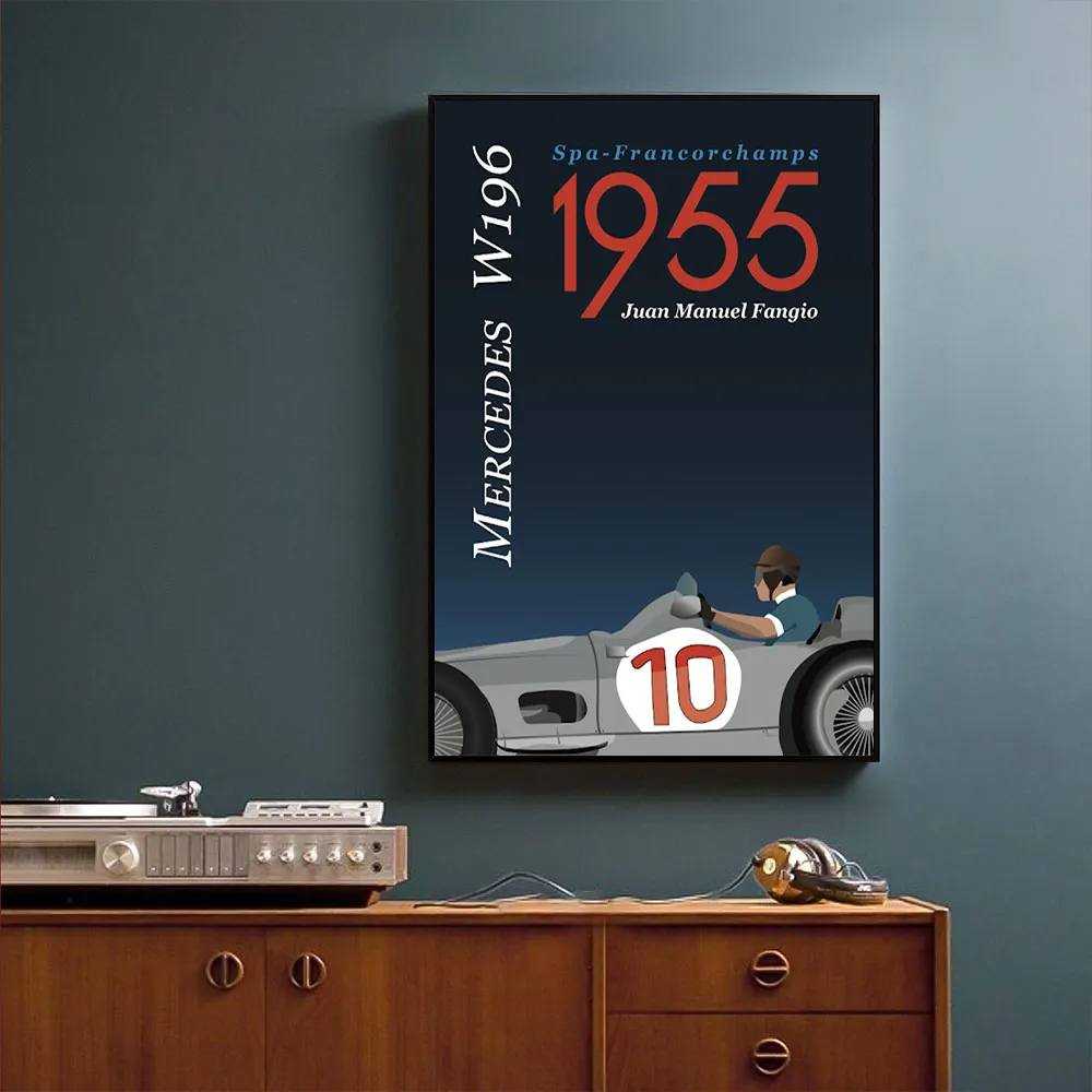 W196 1955 Auto-Poster auf Leinwand, Gemälde, Druck, nordisches Poster, Wandkunst, Bild für Wohnzimmer, Noom, Heimdekoration, rahmenlos