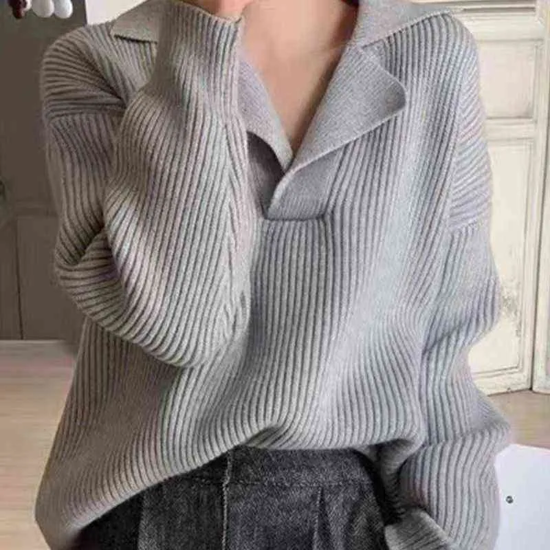 Harajuku Casual Sweater Loose Para Mulheres Pulloves de Notamento de Inverno Autumn Top Ladies Solid Col T220824