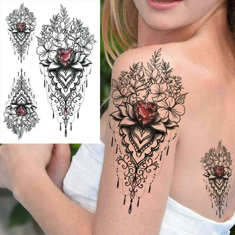 NXY Tillfällig tatuering Stor Dreamcatcher Tatueringar för Kvinnor Owl Flower Moon Sticker Black Fake Tatoos Pafé Feather Dream Catcher 0330
