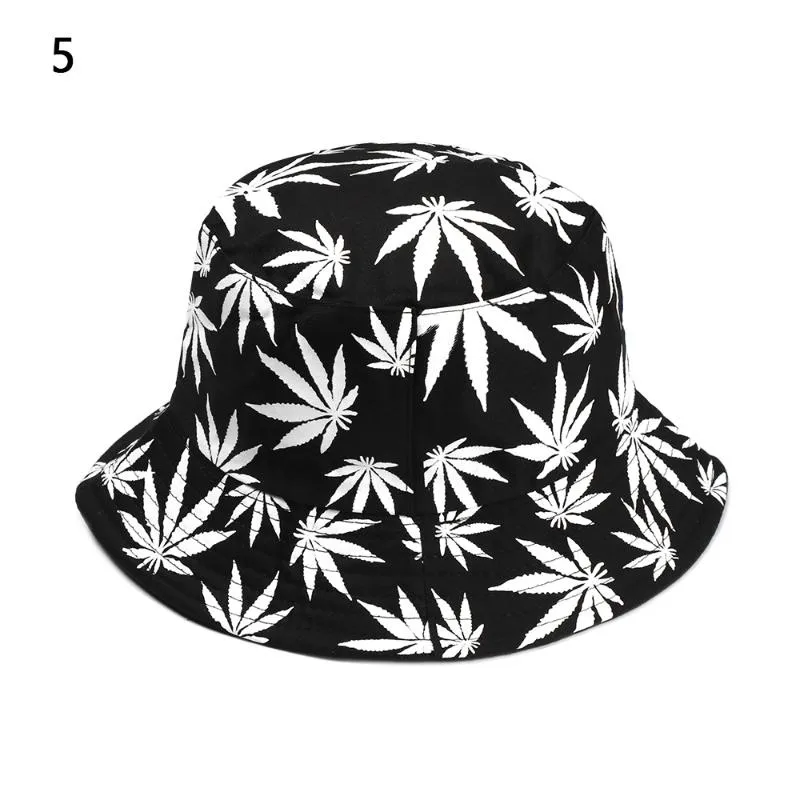 Berets folha impressão pescador chapéus casuais panamá balde chapéu unisex bordo casal algodão hip hop boné moda sol plana tampas gif282m