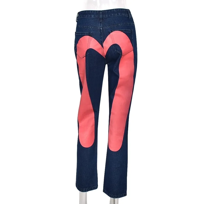 HAOYUAN Streetwear taille basse jean Streetwear femmes Cyber Y2k Goth Cargo pantalon printemps Colorblock graphique Denim pantalon 220526