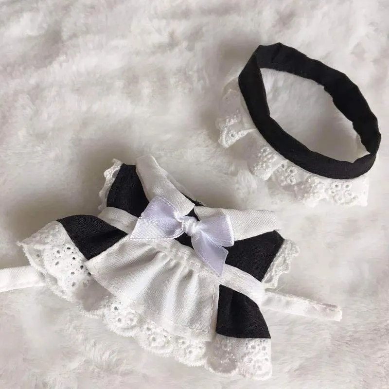 Handgemaakte 10 cm poppenkleding Maid Dress Hoofdband schort Kpop Plush Dolls Outfit Toys Baby Accessoires Cos Suit 220707