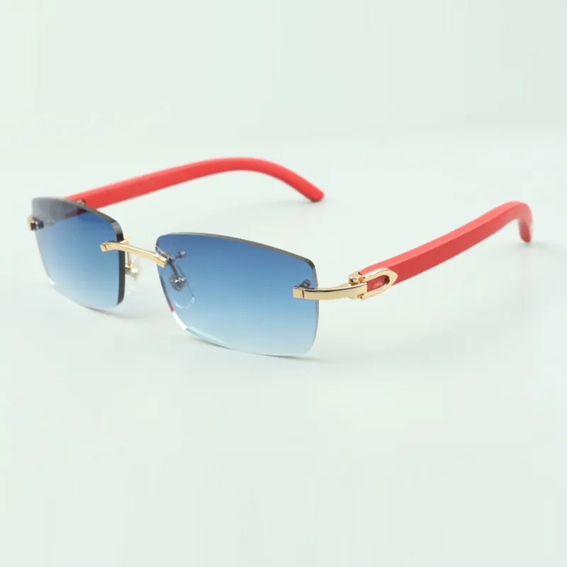 Zwykłe okulary przeciwsłoneczne 3524012 z czerwonymi drewnianymi patykami i soczewkami 56 mm dla unisex220c