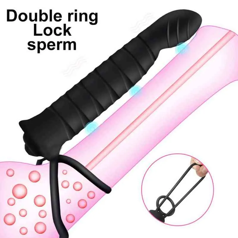 Erotica vuxna leksaker dubbel penetration vibrator för kvinnliga man par dildo rem på penis lås ring sex leksaker produkt för kvinnlig vuxen 18 220507