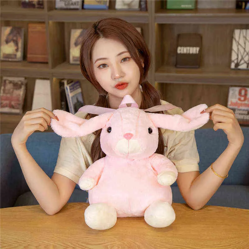 Cm Rabbit Backpack Cute Stuffed Soft Animal PinkWhite Cuddle Bunny Doll Baby Kids Birthday Gift for Girl Present J220704