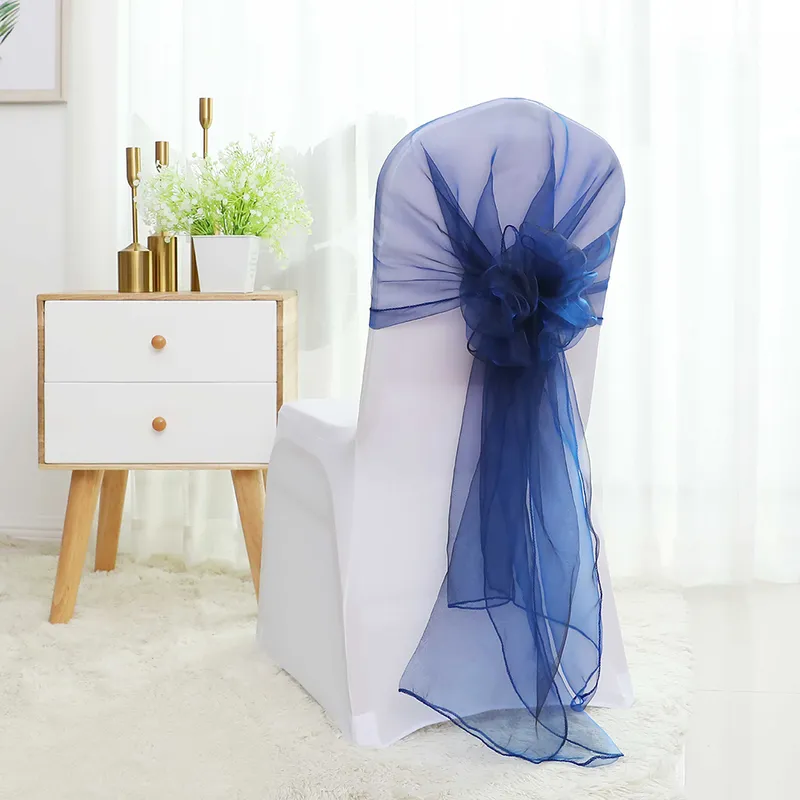 65x275cm Orange Organza Knot Wedding Chair Decor Banquet Event Decorations Bow Ties Bands Sashes Blue 220514