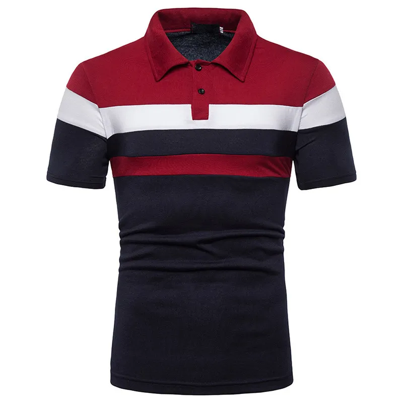 Herren-Poloshirt, kurzärmeliges Poloshirt mit drei Streifen und Nähten auf der Brust, bequemes Strandrevers, Herren-Poloshirt 220615