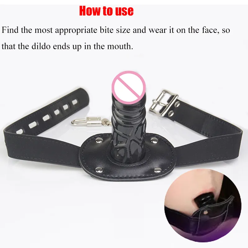 Leather Open Mouth Gags ,Head Harness Strap On Penis Gag Dildo, Bdsm Bondage, sexy Slave Muzzle,SM Toys For Adults