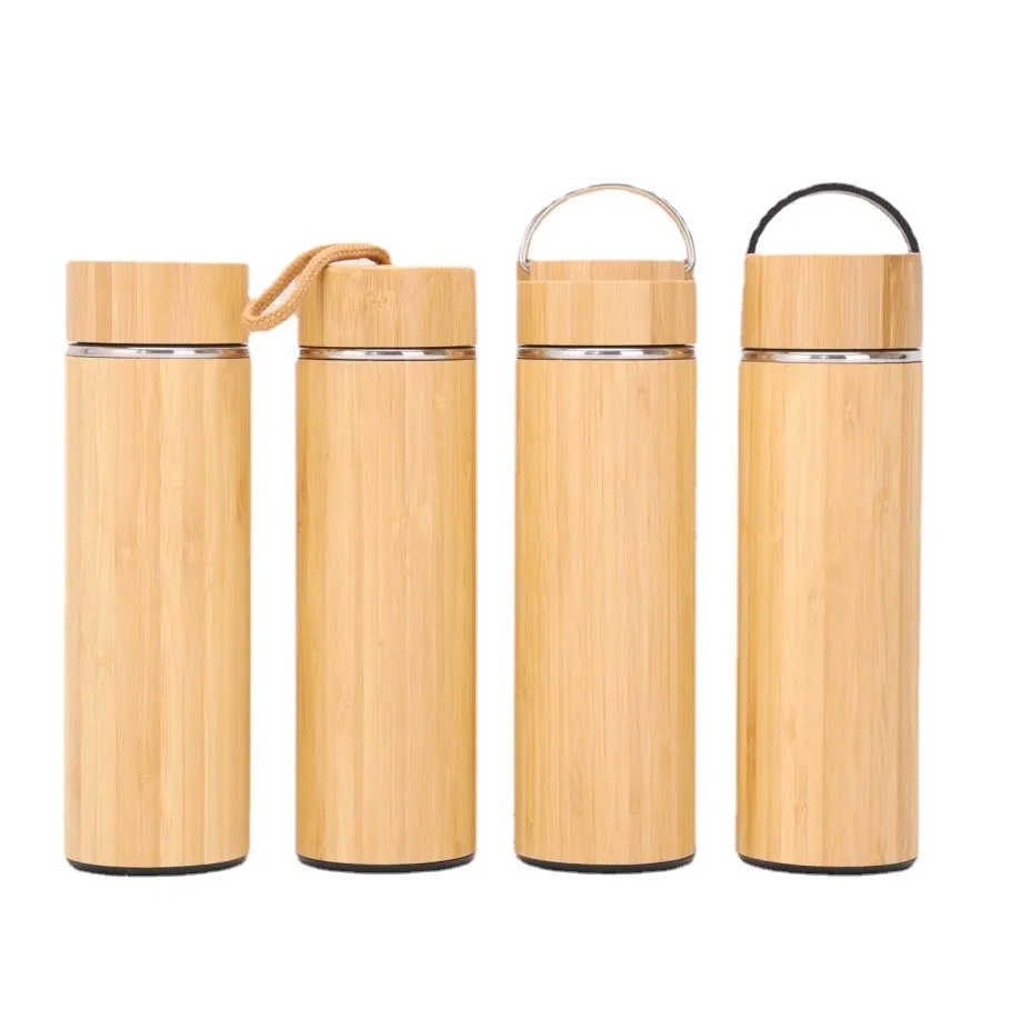 Naturlig bambu rostfritt stål foder termos vattenflaskvakuumkolvar isolerade bambukopp för te dricka sxjun14