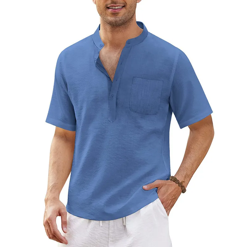 Män sommarlinne polo skjorta design tunn kort ärm andas informig stats streetkläder med fickan 220504