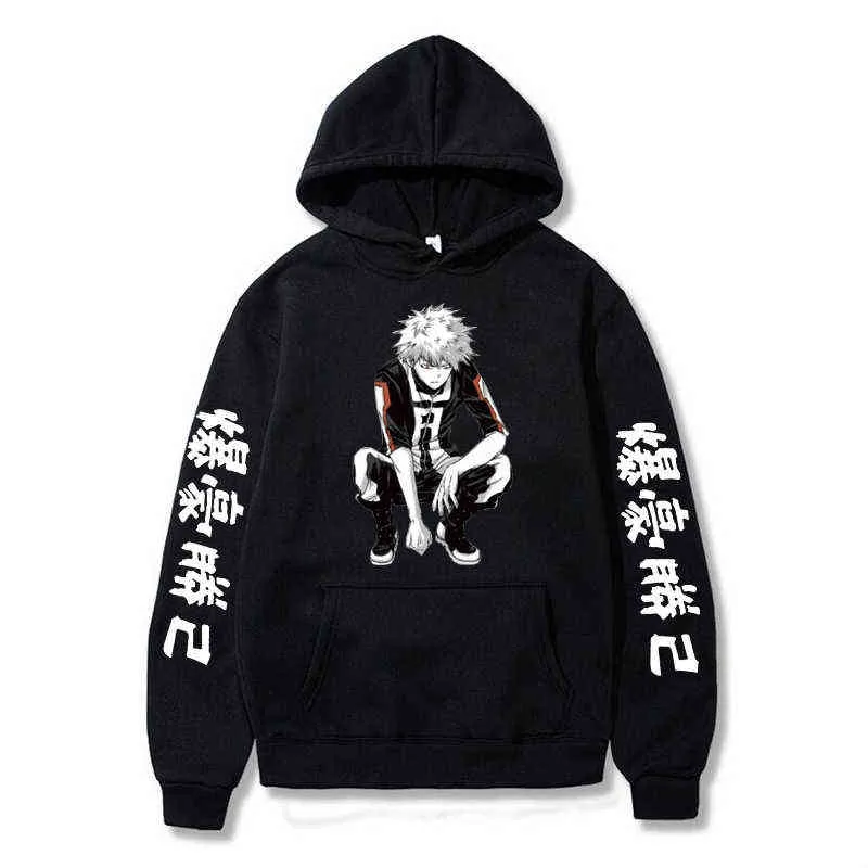 2021 Harajuku My Hero Academia Hoodies Men Women Long Sleeve Sweatshirt Bakugou Katsuki Anime Manga Black Hoodies Tops Clothes G220429