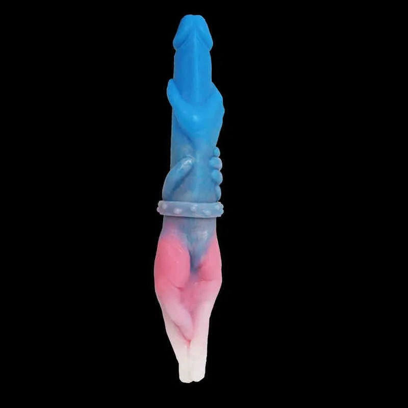 Nxy Dildos Pene de doble cabeza Color Silicona líquida Dispositivo de masturbación femenina Tap Lala Fun Passion Masaje Stick 0316