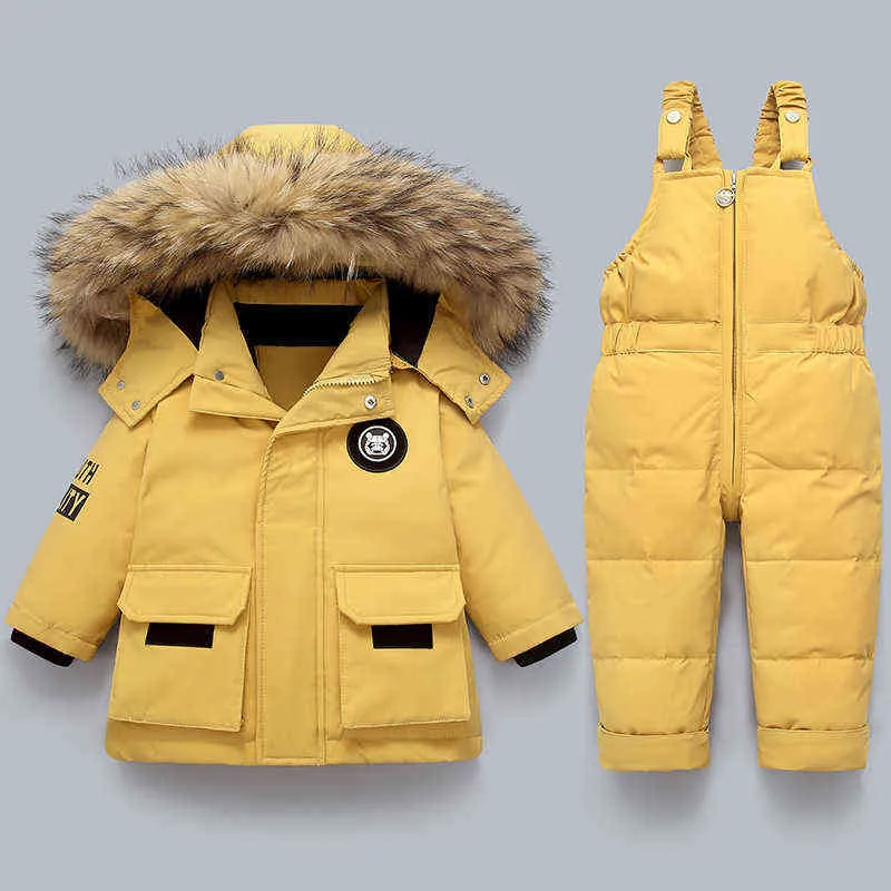 Boy Winter Set Warm Children Down Coat Fur Collar Girl Parka Suit Thicker Snowsuit Baby Jumpsuit Boys Coat Clothes 1-4Y J220718
