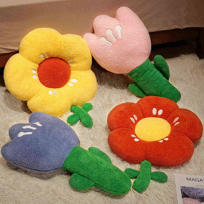 Cartoon Plush Soft Flower Shape Seat Chair Cushion Filled Colorful Tulip Ornamental Room Bed Decor Baby Game Floor mat J220704