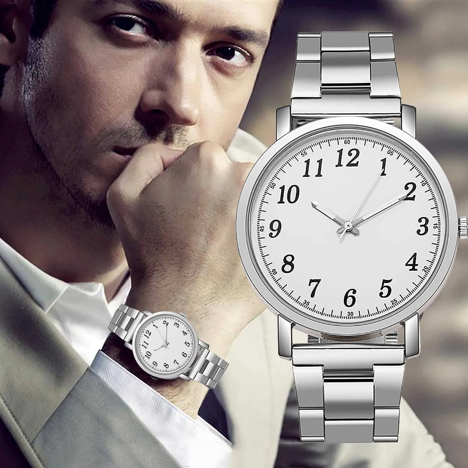 2022 Simple Business Men Quartz Watch Arabic Numerals Dial Stainless Steel Strap for wrist Gift