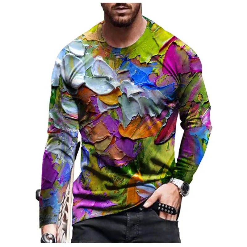 zomer hiphop heren s 3D t shirt cartoon printen driedimensionaal patroon lange mouwen casual mode sporten 220728